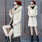 Faux Fur Trim Hooded Lettering Padded Coat