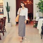 Wrap-front Striped Long Skirt