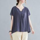 Short-sleeve Striped Blouse Stripes - Blue - One Size
