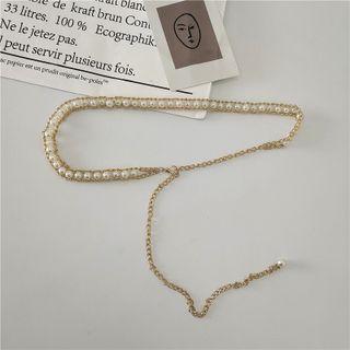 Faux Pearl Chain Belt Gold - One Size
