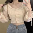 Lace Cropped Blouse Almond - One Size