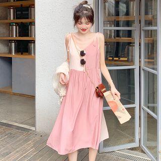 Spaghetti Strap Color Block Midi Dress