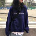 Round-neck Letter Print Pullover Blue - One Size