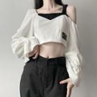 Puff-sleeve Crop Top / Long-sleeve Cold Shoulder Crop Top