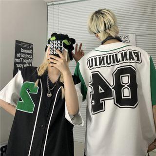 Numbering Short-sleeve V-neck Baseball Jacket