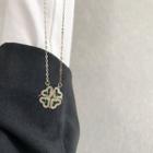 925 Sterling Silver Rhinestone Clover Pendant Necklace L237 - Gold - One Size