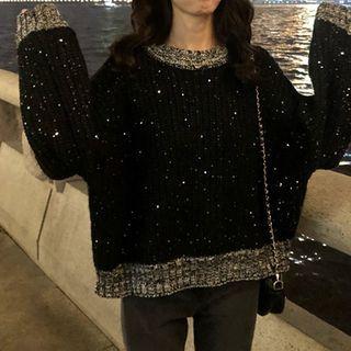 Contrast Trim Sequined Sweater