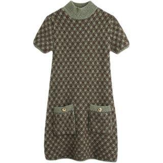 Short-sleeve Patterned Sweater Dress