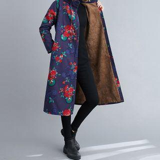 Printed Buttoned Long Coat