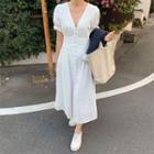 Short-sleeve Midi A-line Dress White - One Size