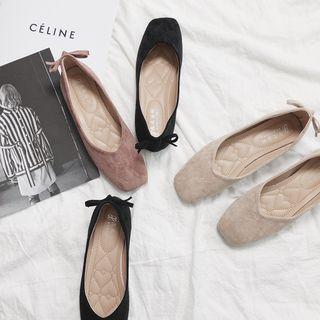 Faux Suede Square Toe Ribbon Flats