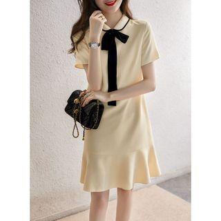 Short-sleeve Collar Ribbon Mini A-line Dress