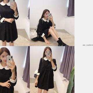 Contrast-trim Pintuck-trim Minidress Black - One Size