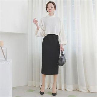 Set: Rib-knit Cropped Top + Long Tank Dress
