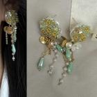 Cz Faux Pearl Flower Dangle Earring 1 Pair - As Shown In Figure - One Size