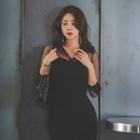 Polka-dot Sheer-panel Bodycon Shirtdress