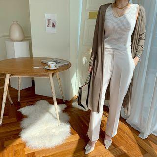 Open Long Lightweight Cardigan Beige - One Size
