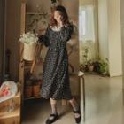 Shawl-collar Double-breasted Floral Long Dress