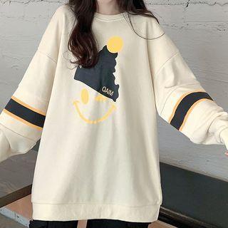 Long-sleeve Smile Face Print Sweatshirt