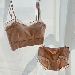 Set: Mesh Trim Crop Camisole Top + Panties