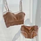 Set: Mesh Trim Crop Camisole Top + Panties