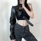 Faux Leather Single Sleeve Shrug