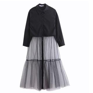 Mesh Panel Midi Shirtdress