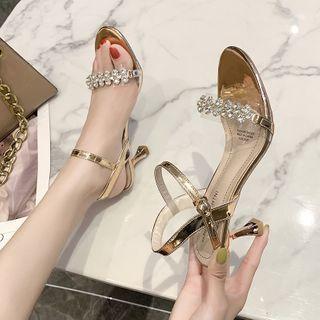 Rhinestone Ankle-strap Heel Sandals
