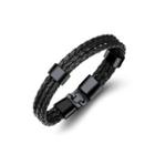 Simple Personality Plated Black Geometric Multilayer Black Leather Bracelet Black - One Size