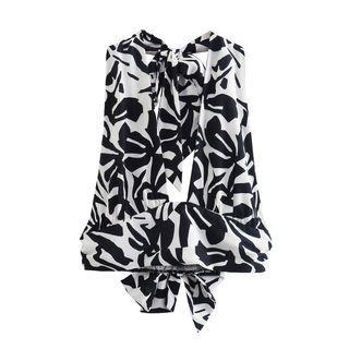 Halter-neck Tie-neck Lettering Top