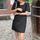 Faux-pearl Trim Textured Dress