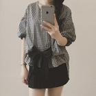 Short-sleeve Bow Accent Check Top