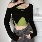 Set: Long-sleeve Asymmetrical Crop Top + Camisole Top