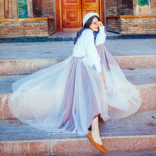 Sweater / Sheer A-line Midi Skirt / Set