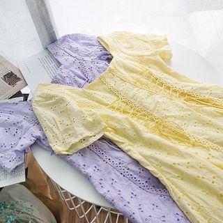 Square-neck Crochet Lace-up Front Dress