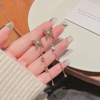 Butterfly Rhinestone Alloy Dangle Earring 01 - 1 Pr - Silver - One Size