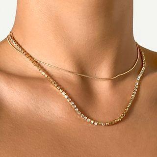 Set Of 2: Alloy Choker + Rhinestone Necklace