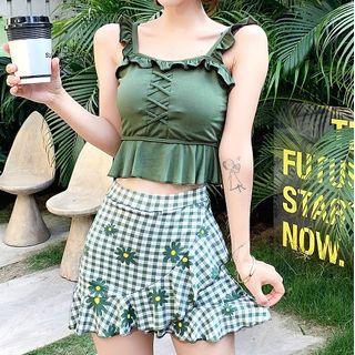 Set: Ruffle Swim Top + Floral Skirt