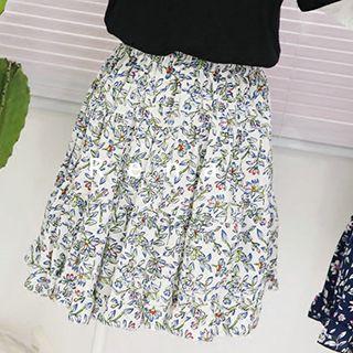 Floral Print Chiffon Mini Skirt