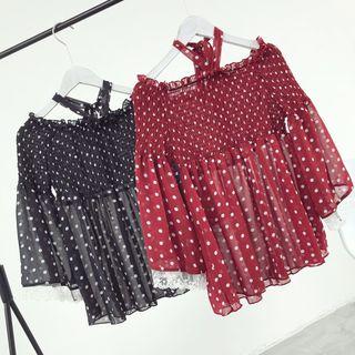 Dotted Off-shoulder Chiffon Blouse