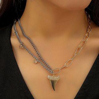 Geometric Pendant Layered Alloy Necklace 01 - Gold & Silver - One Size