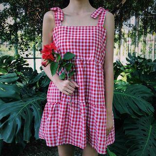 Shoulder-tie Gingham Sundress