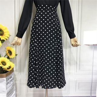 High-waist Dotted Split A-line Dress