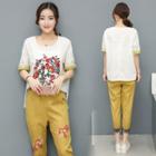 Set: Embroidery Top + Cropped Pants