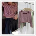 Cropped Striped Square-neck Knit Top