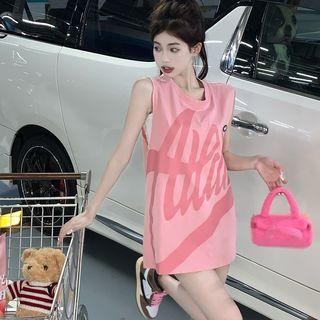 Crewneck Printed Letter Oversize Tank Top Pink - One Size
