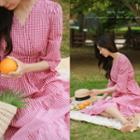 Wrap-front Gingham Long Tiered Dress