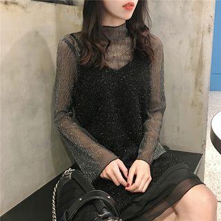 Sheer Long-sleeve Top / Strappy A-line Dress