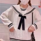 Cable Knit Sailor Collar Sweater Milky White - One Size
