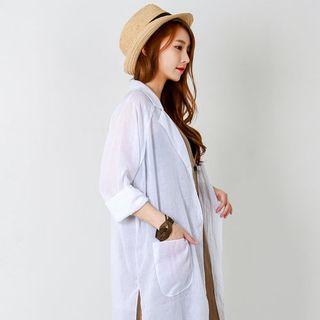 Notched-lapel Open-front Sheer Coat